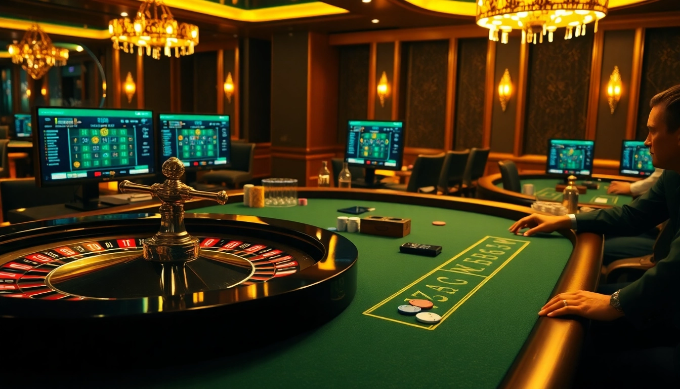 Experience the thrill of betting at 8kbet casino with vibrant tables, chips, and an inviting atmosphere.