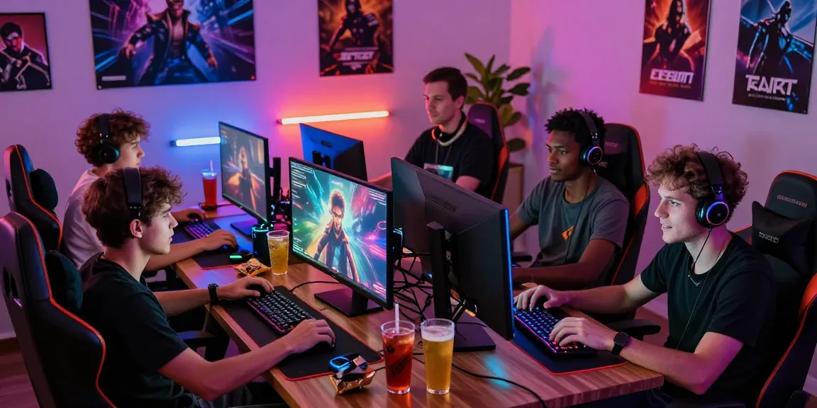 Exciting online games atmosphere with friends gaming together in a lively environment.