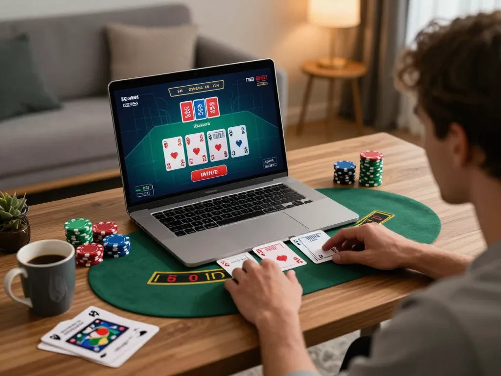Player engaging in live dealer blackjack session on nhatvip platform with a cozy home setup.