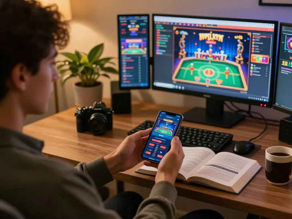 Engaging in online gaming at home with 100VIP app for strategic betting experiences.