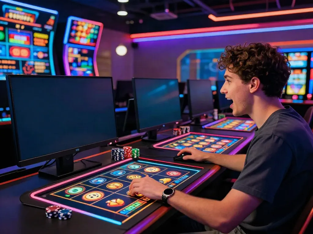 Player enjoying akunjp slot gaming experience with vibrant digital graphics.