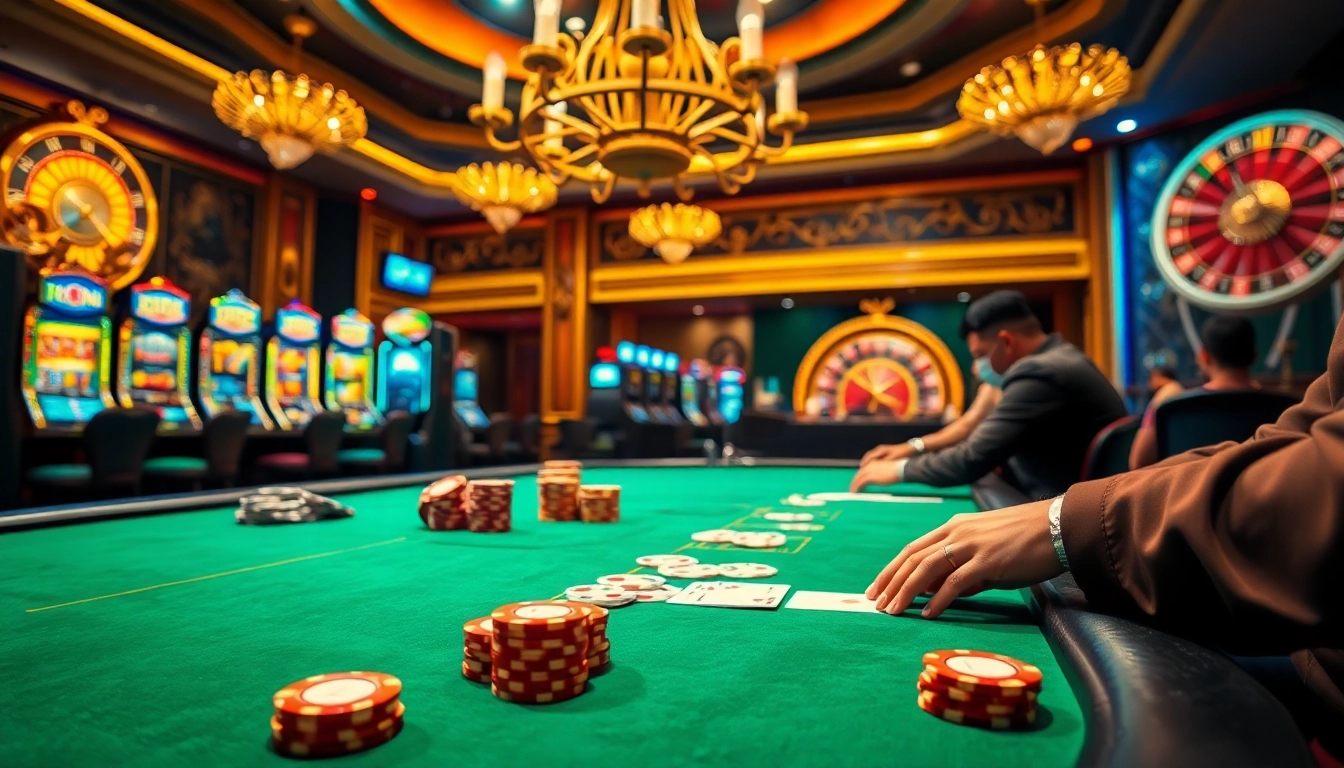 Players engaging in high-stakes poker at bl555's luxurious casino table