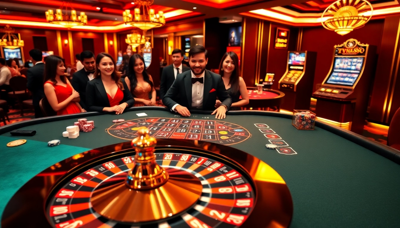 Experience the thrill of gambling at Typhu88 with vibrant casino scenes and professional dealers.