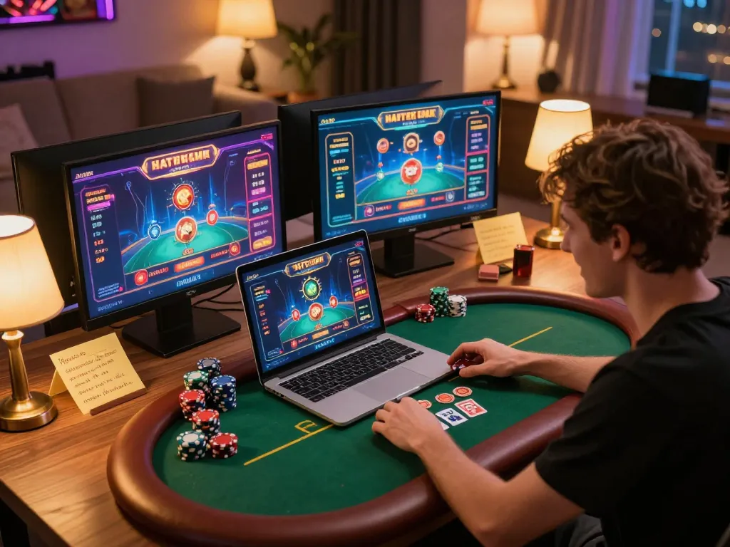 Engaging in a strategic online poker game at TA88 with colorful displays and cozy atmosphere