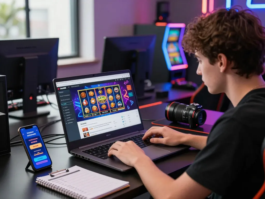 Engaging Dash88 online gaming scene with player and vibrant slot graphics for 2026.