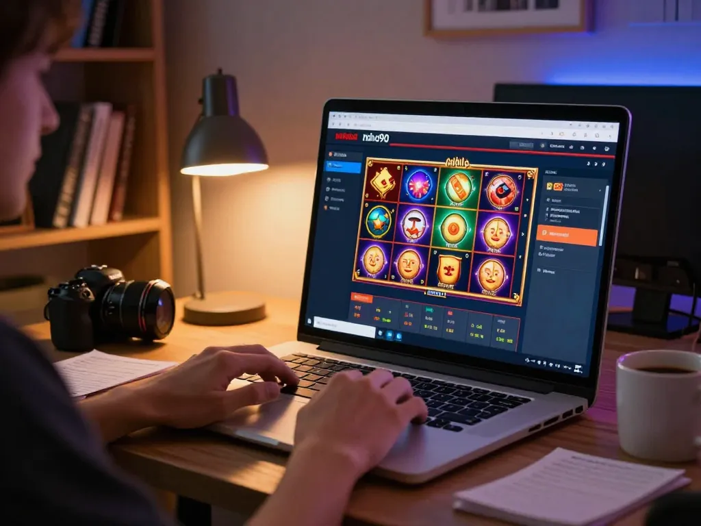 Engaged player experiencing nohu90's online casino platform at home gaming setup