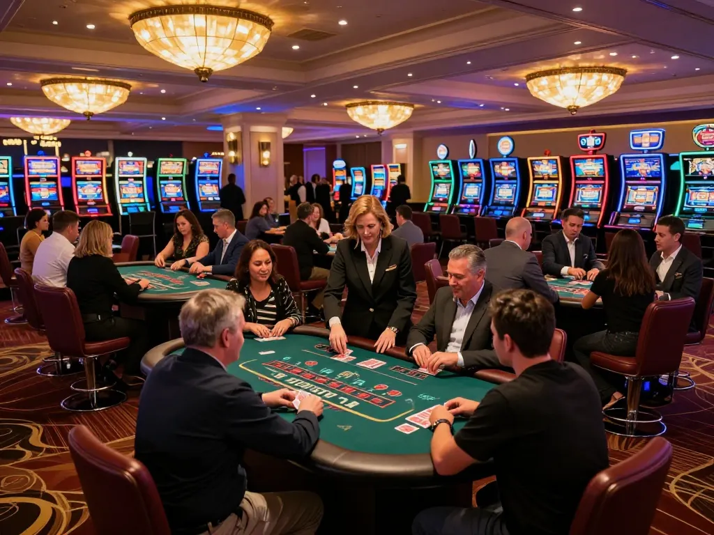 Players winning at blackjack tables in FIVE88 casino, capturing excitement of high-stakes gambling.