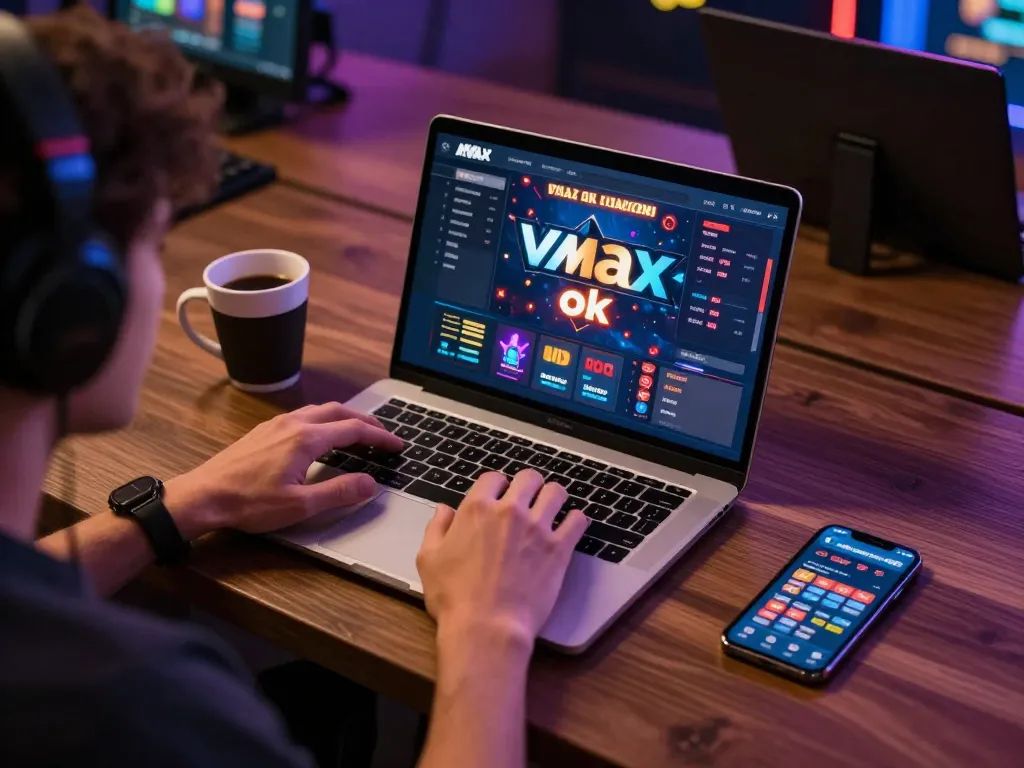 Player exploring Vmax ok online casino on laptop, enjoying engaging gaming experience.