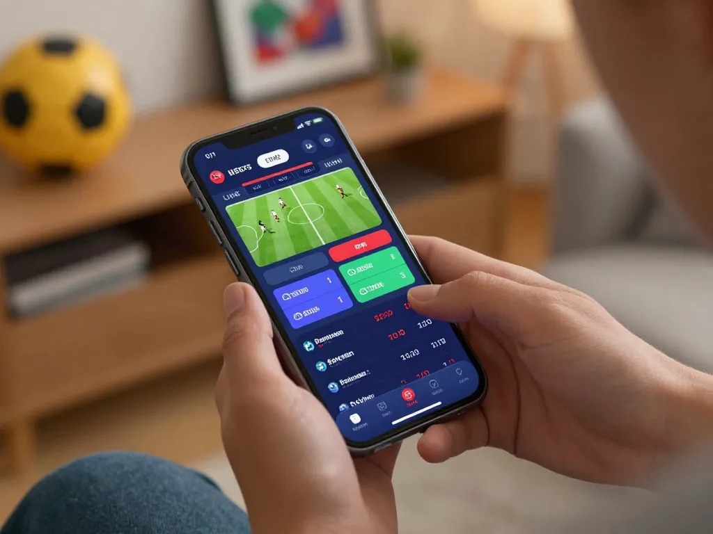 Live sports betting on nddo app, user engaging with real-time updates and odds on smartphone.