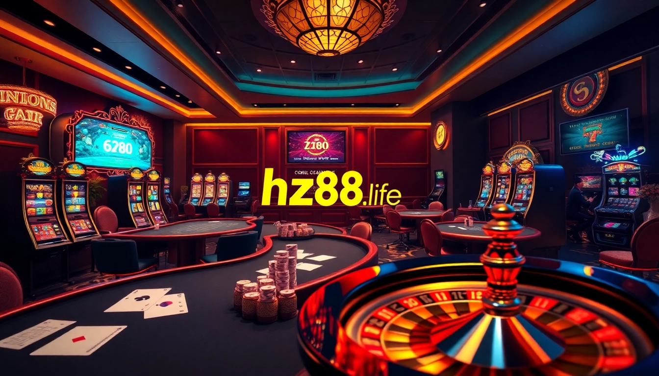 Experience thrilling casino action at hz88.life with dynamic tables, spinning slots, and vibrant poker chips.