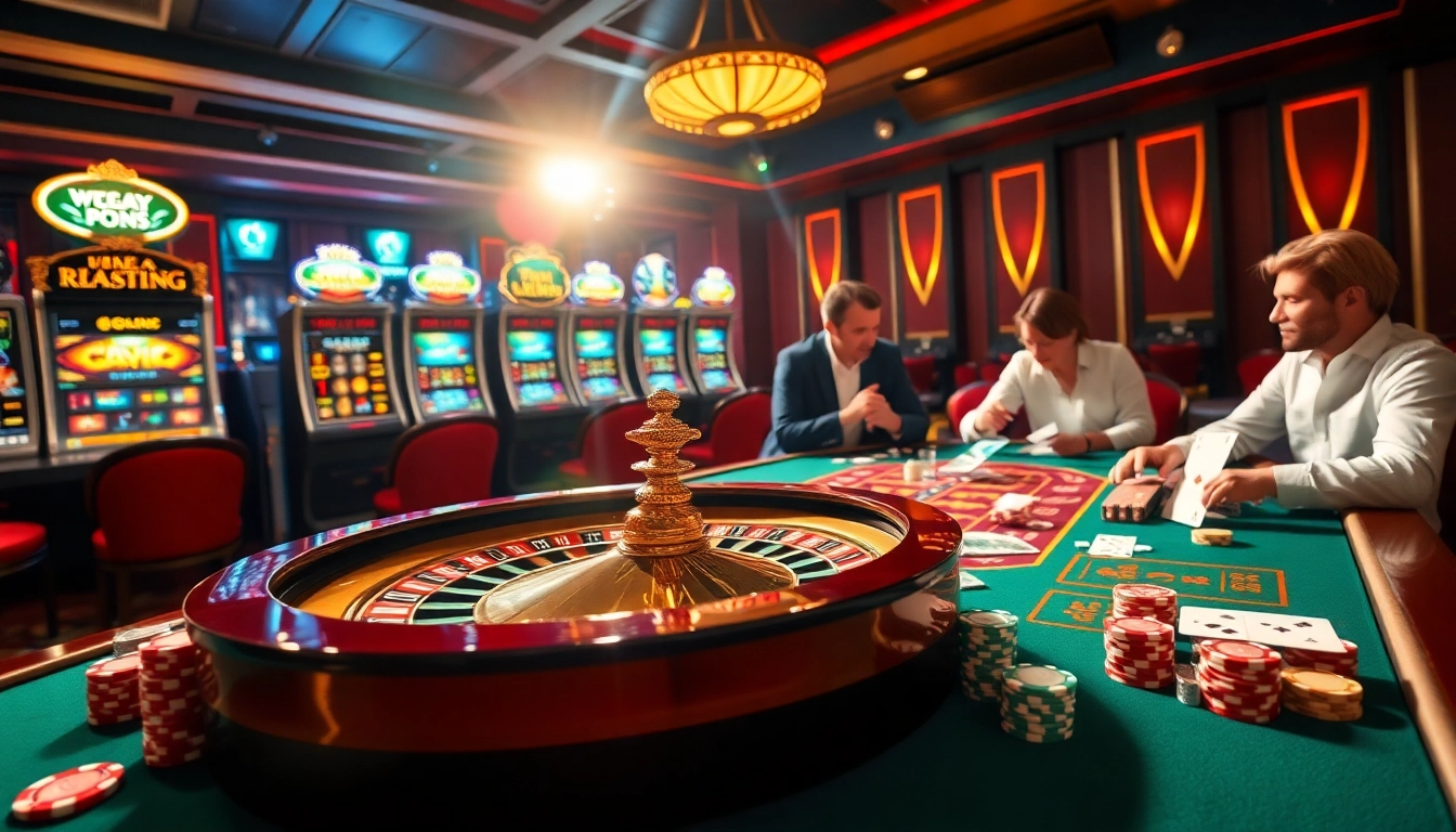 Experience the thrill of rikbet with lively casino tables, poker chips, and roulette wheels.