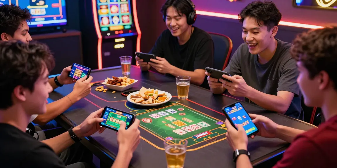 Engaged players enjoying the 663bet game on their smartphones with vibrant gaming atmosphere.