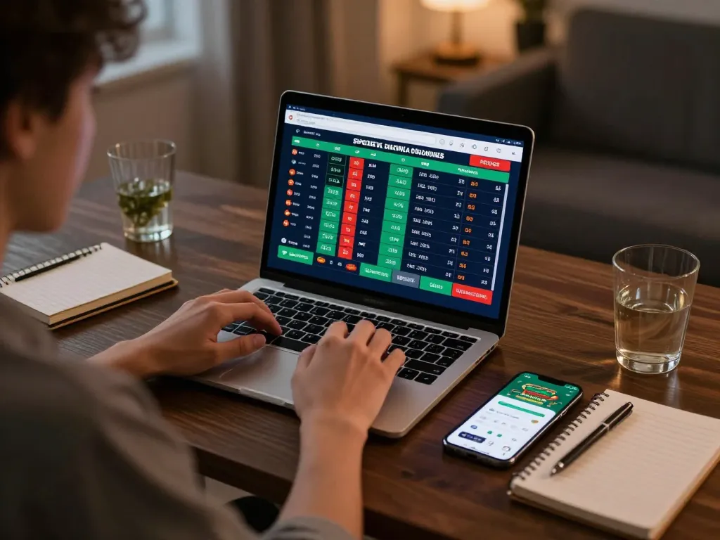 The person participates in online sports betting at nhà cái tg88 using a laptop in a cozy home office.
