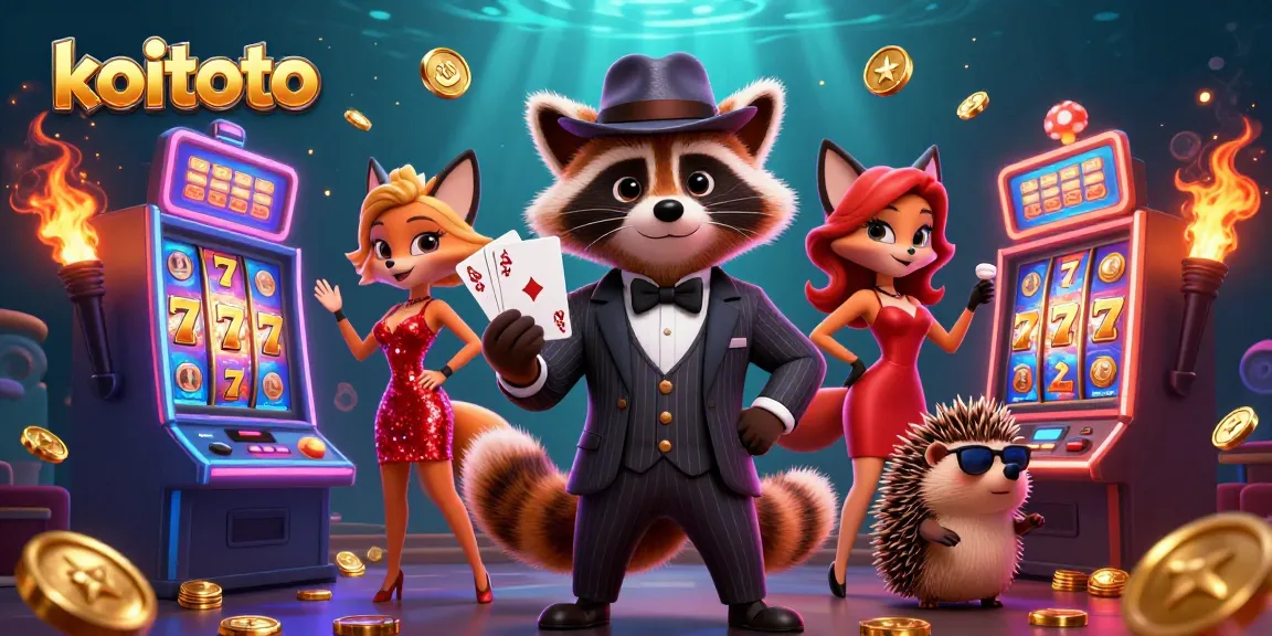 Play exciting slots at koitoto with a suave raccoon in a pinstripe suit, a fox lady, and a hedgehog bouncer!