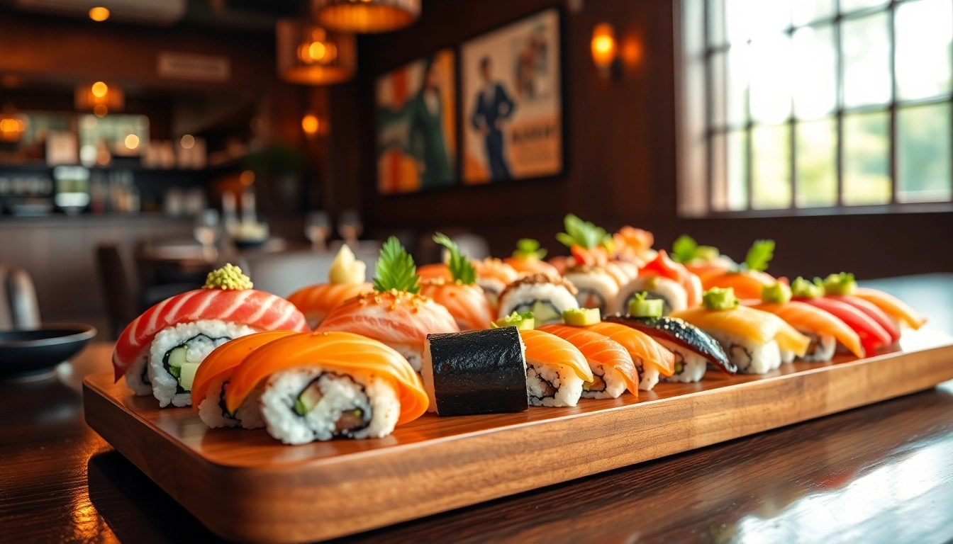 MISTER HOKI showcases a stunning sushi spread, inviting diners to indulge in exquisite flavors.