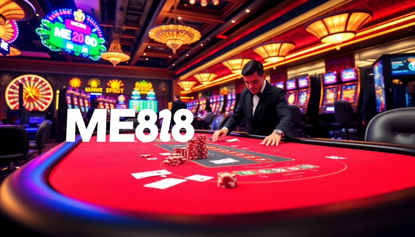 ME88 casino experience showcasing thrilling blackjack gameplay with vibrant tables and elegant design.