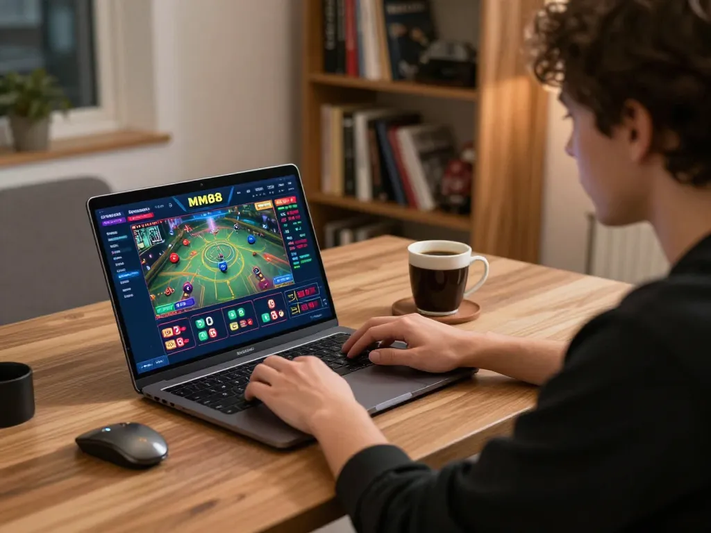 Engaging online gameplay on MM88 casino app with player strategizing at home.