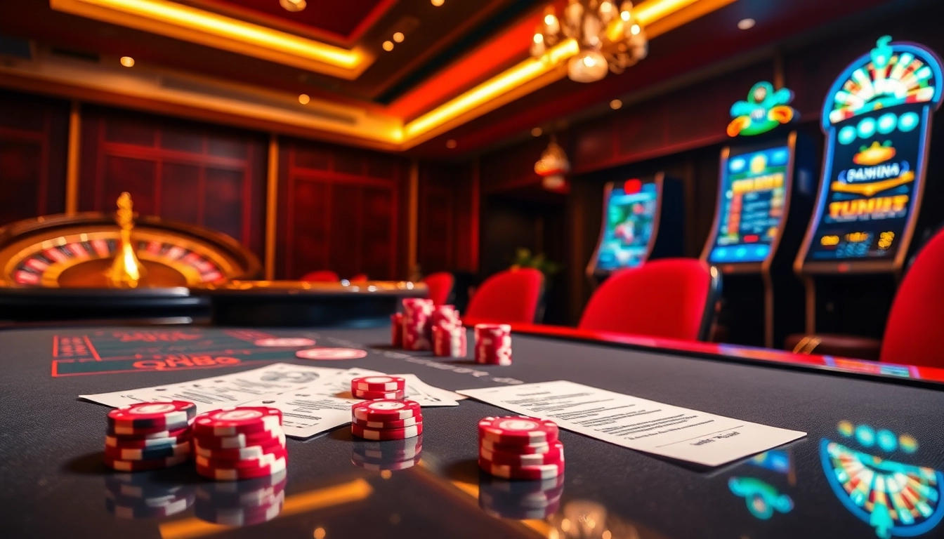 Engage in thrilling gambling experiences at qh88 with vibrant casino tables and classic slot machines.
