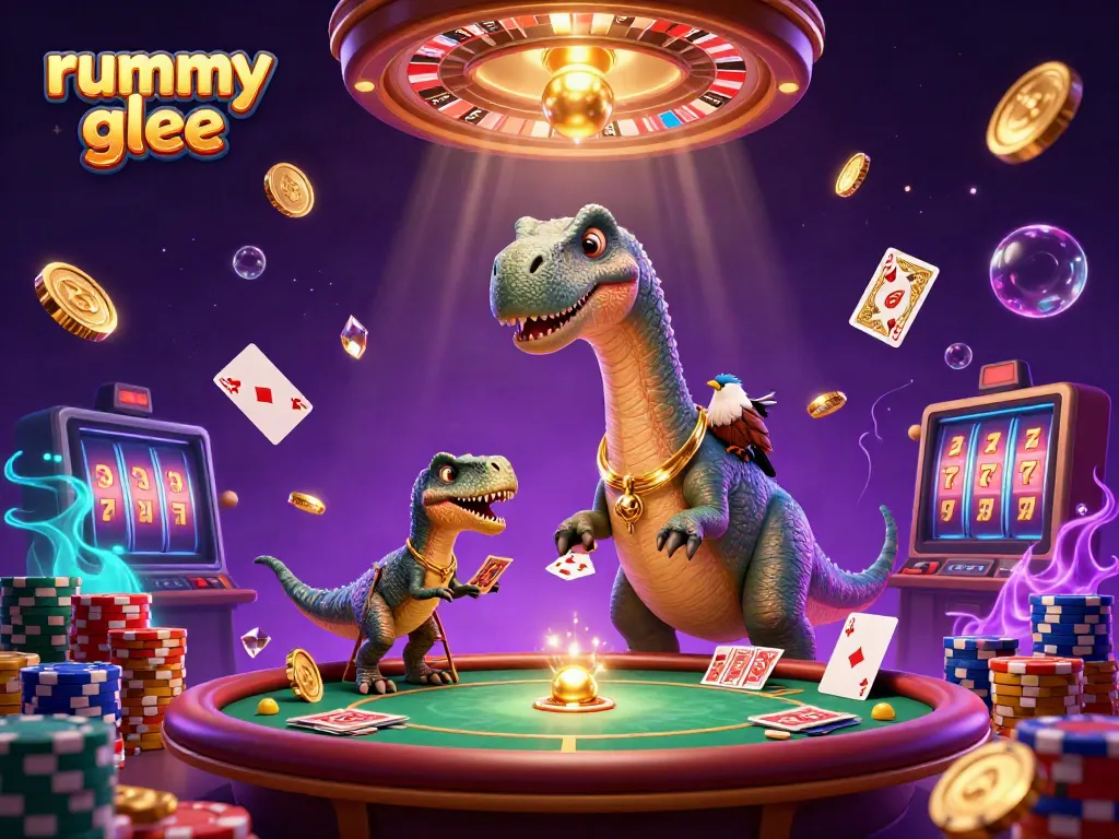 Rummy Glee meriahkan suasana dengan koin emas dan kartunya yang berkilauan.
