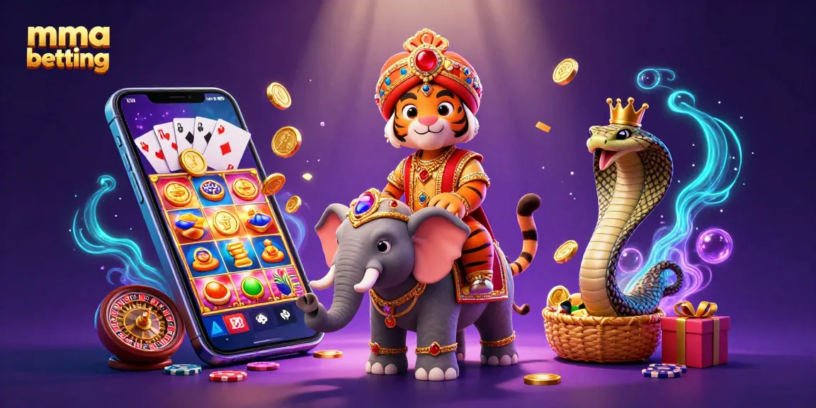 Engage in MMA betting while exploring vibrant casino elements in a colorful 3D illustration.