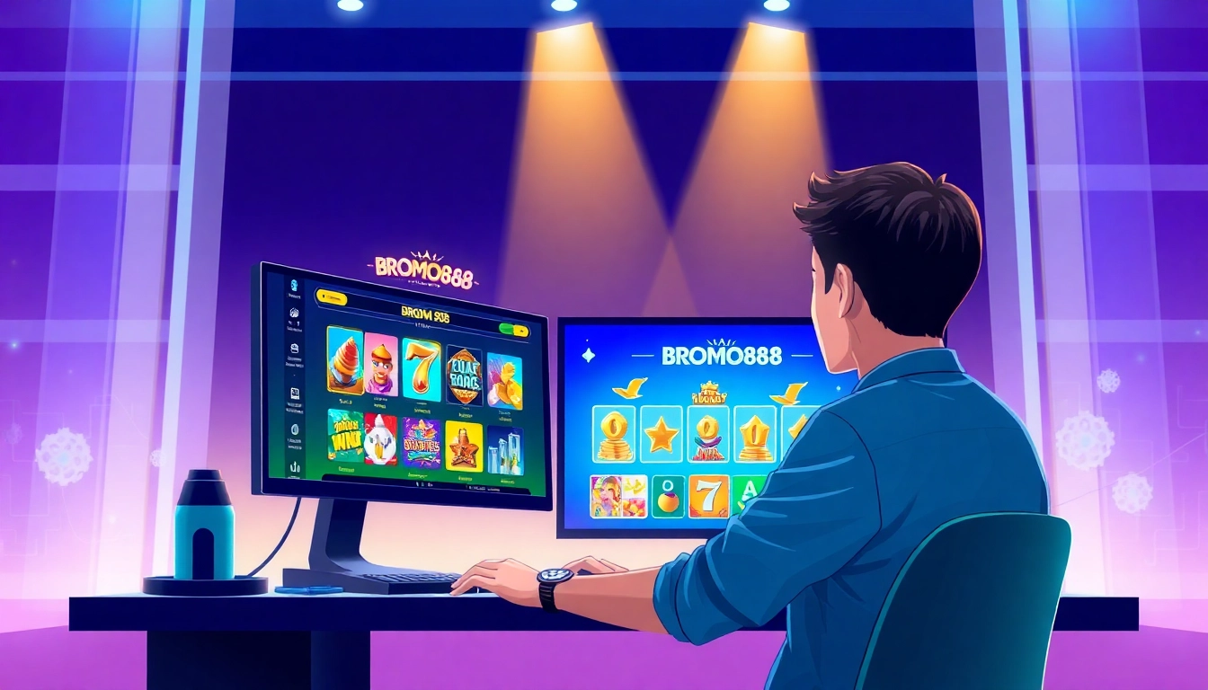 BROMO888 online gaming scene showcasing vibrant slot games and a user-friendly interface.
