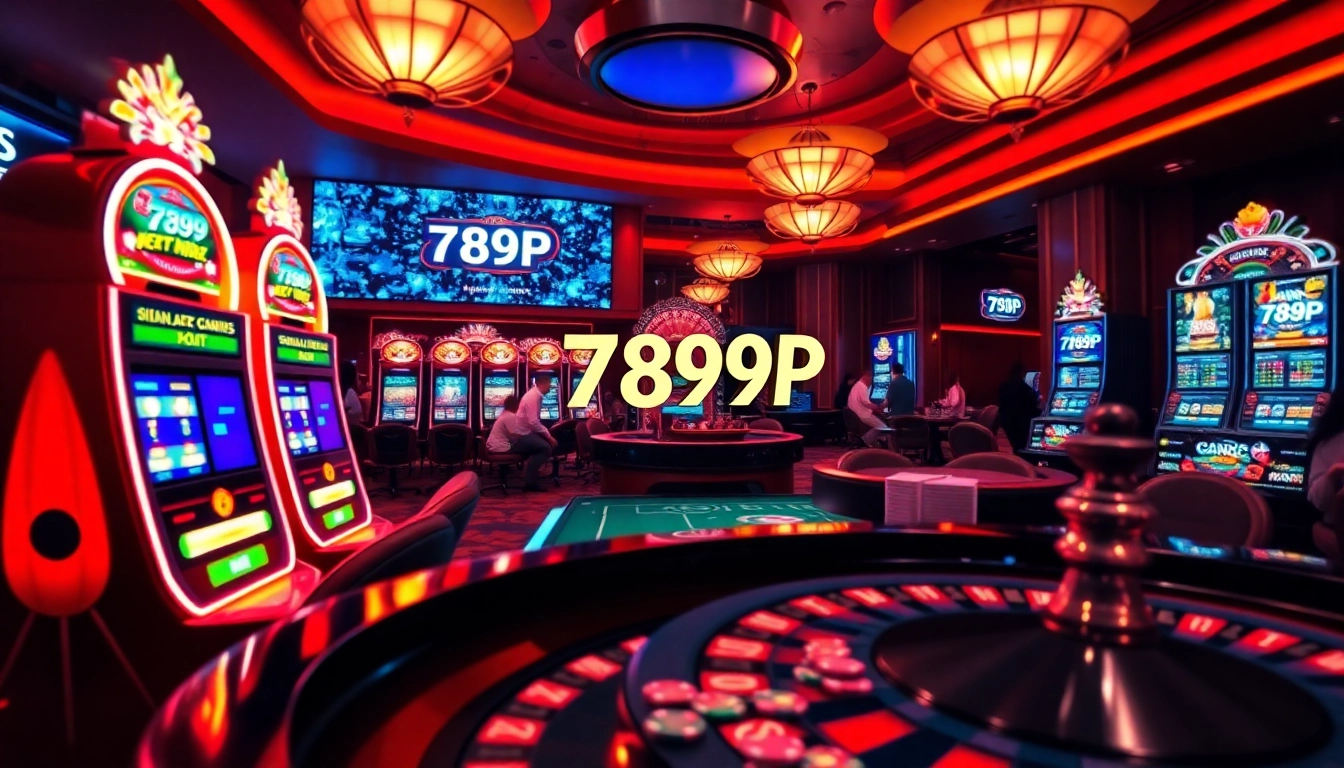 Experience the excitement of 789P with luxury casino tables and vibrant slot machines.