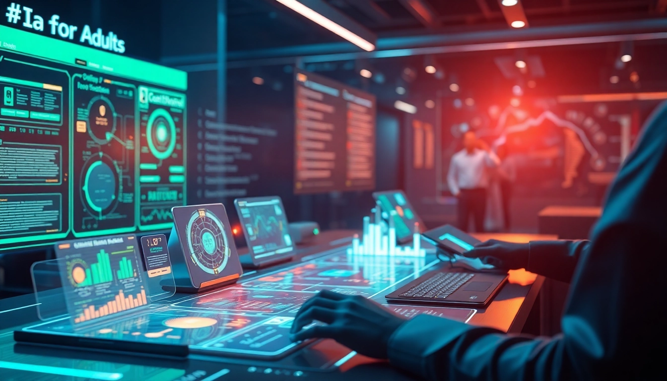 Innovative AI technology scene illustrating advanced interfaces for ia +18 audiences.