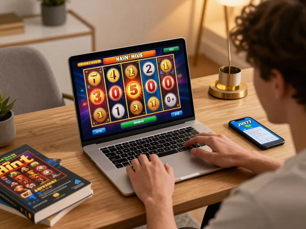 Engaging online slot gameplay on jus77 app with jackpot win notification displayed.