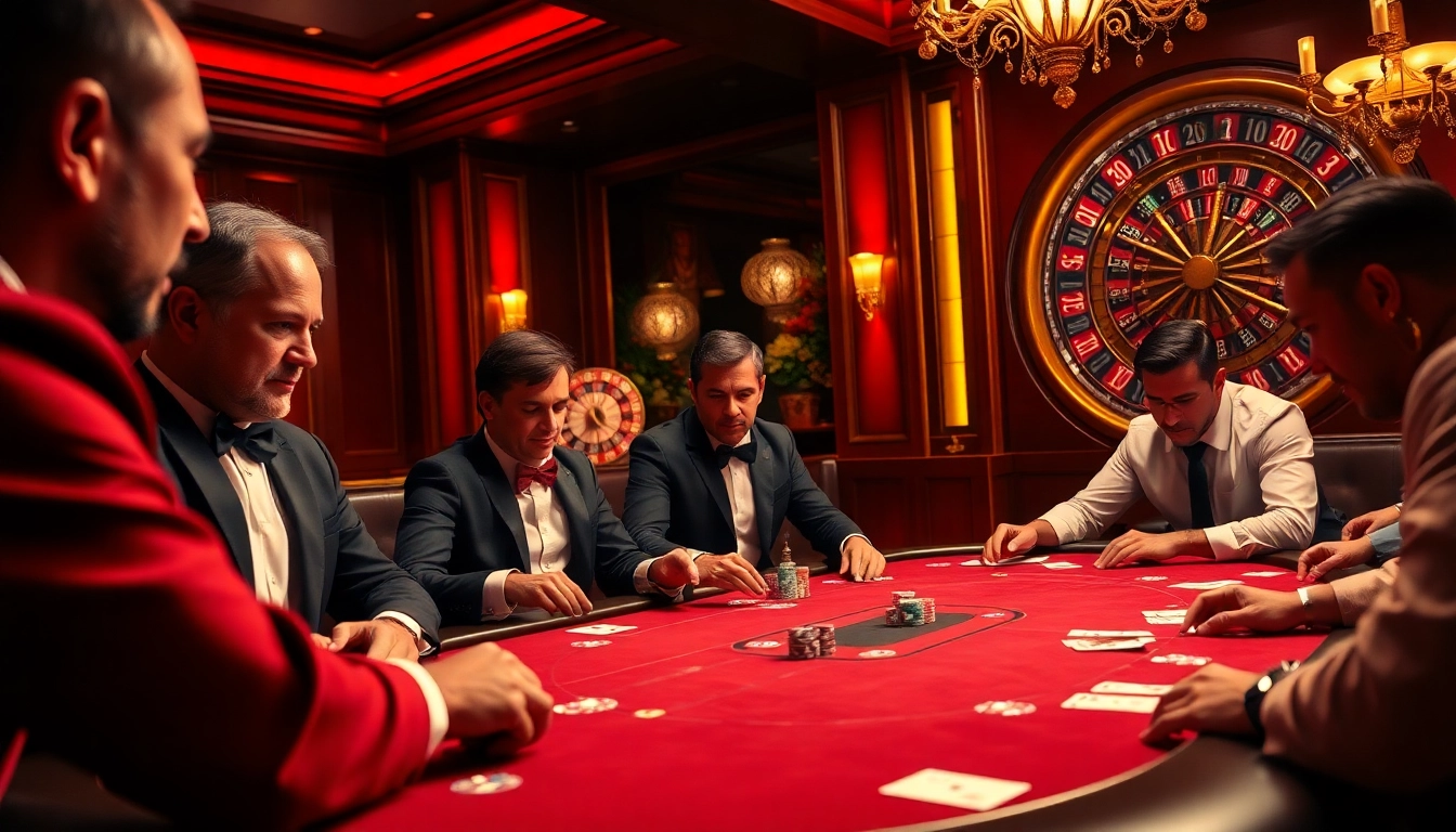 Players enjoying an intense poker game at LUCK8, highlighting the thrill of high-stakes gambling.