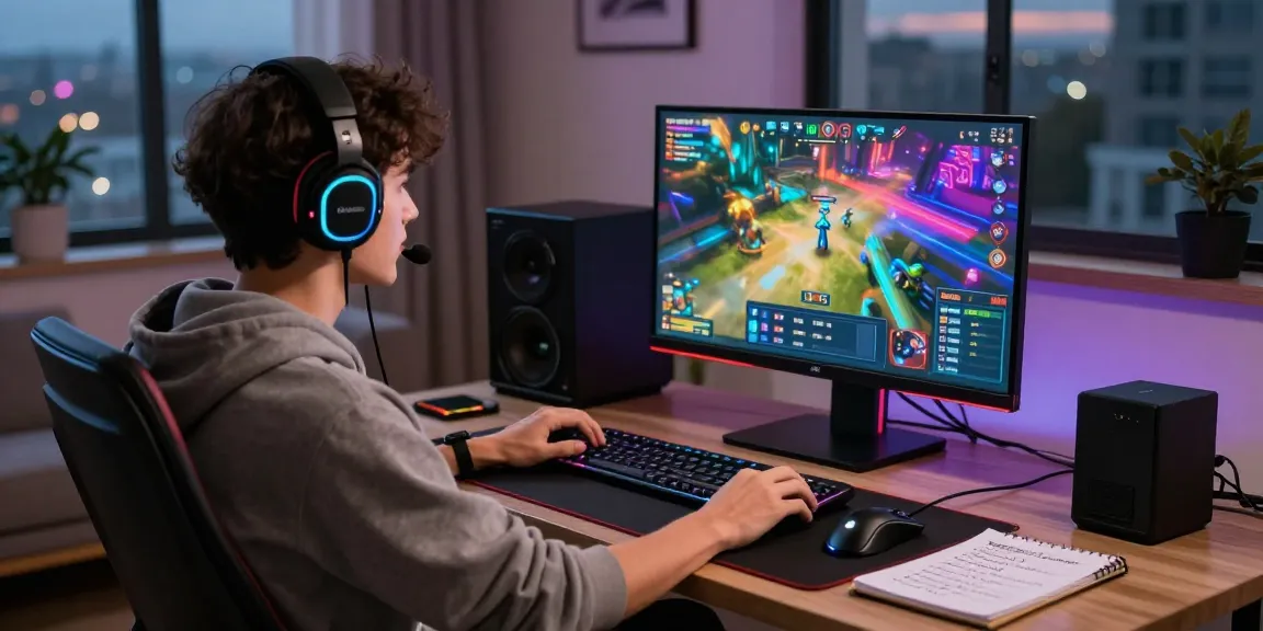 Engaged player on mahajitu online gaming platform with vibrant graphics in cozy home setup.