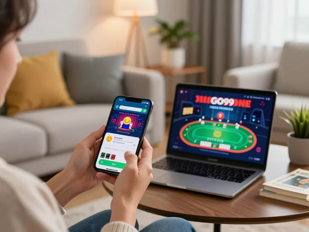 Experience Go99 casino app on mobile, showcasing vibrant online gaming at home.