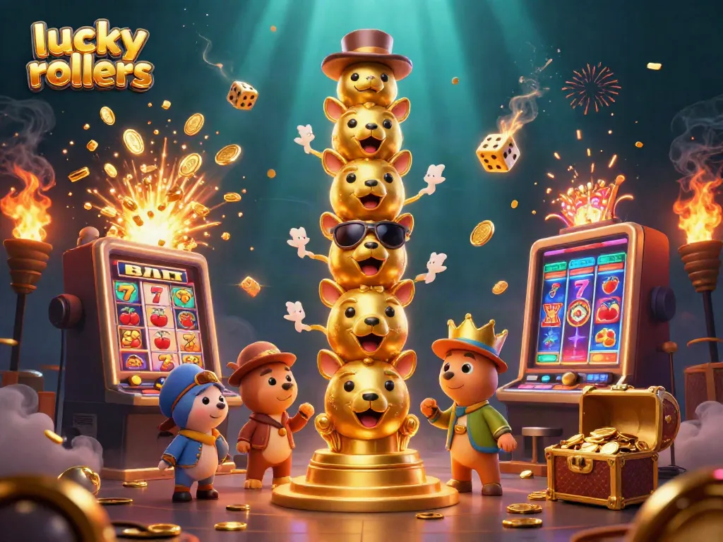 Experience the thrill at lucky rollers with dynamic animated casino elements and vivid energy.