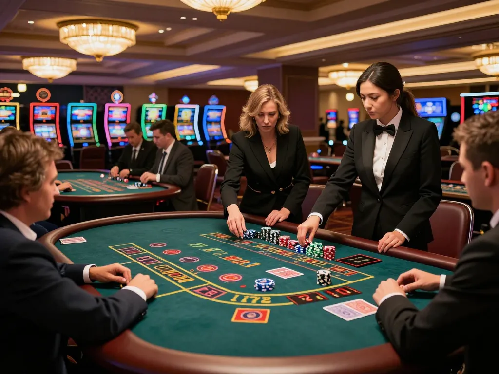 Players enjoying strategic gameplay at F168 casino tables in an elegant venue