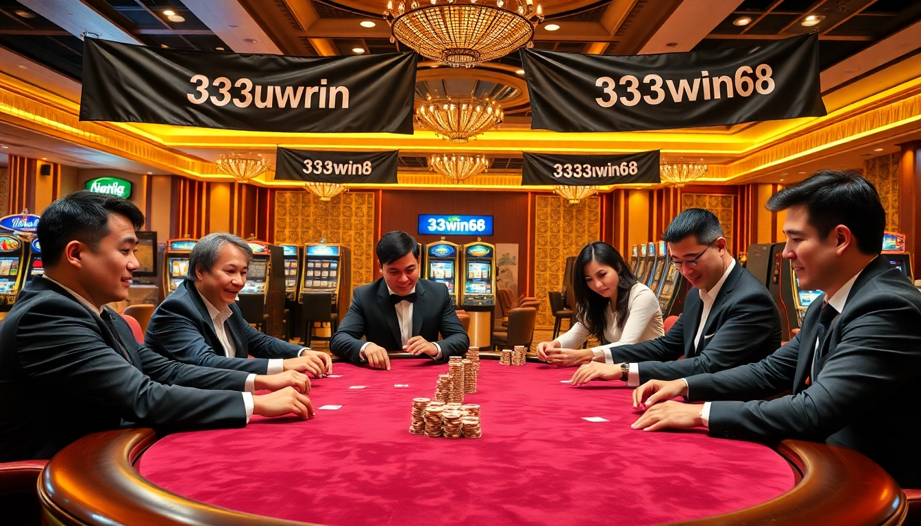 A vibrant poker game at 33win68 casino, showcasing excitement and luxury in the atmosphere.