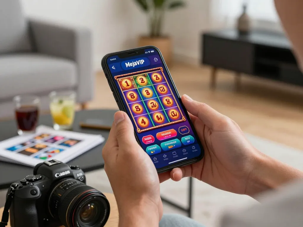 Pemain yang terlibat menggunakan aplikasi permainan slot https://keluaranmejavip.it.com di smartphone dalam suasana yang nyaman.