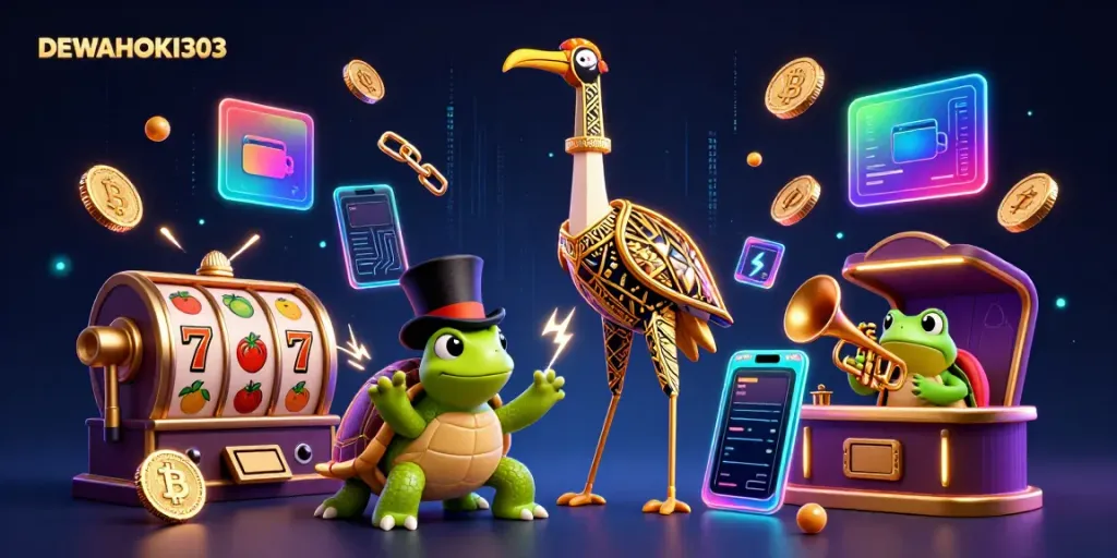 DEWAHOKI303 menawarkan jackpot menarik sementara simbol slot menghiasi suasana.