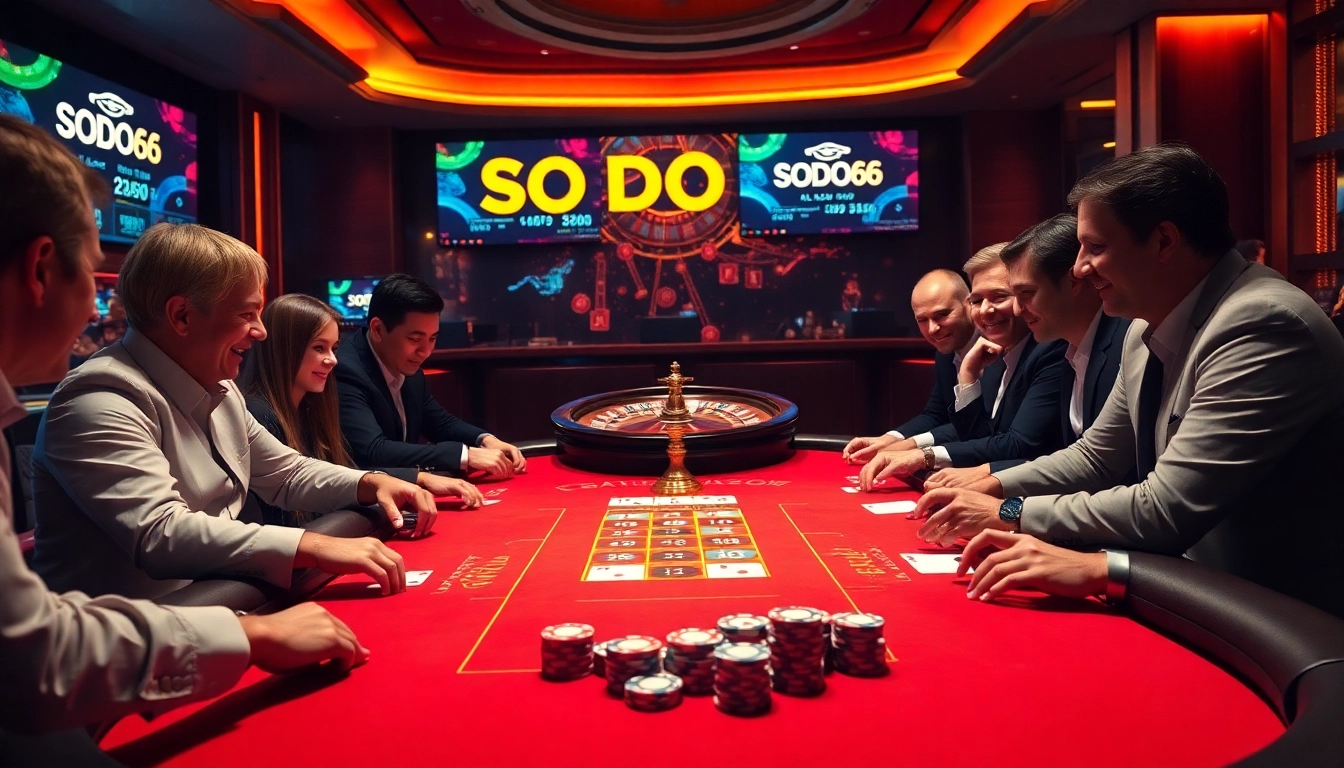 SODO66 players enjoying an engaging poker game at a luxurious casino table.