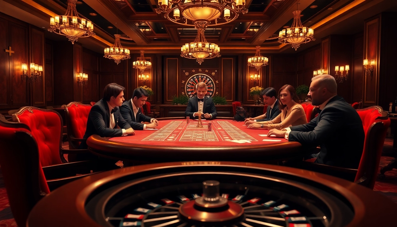 High-stakes poker game at a luxurious casino table with authentic gameplay experience at https://98win3h.io/