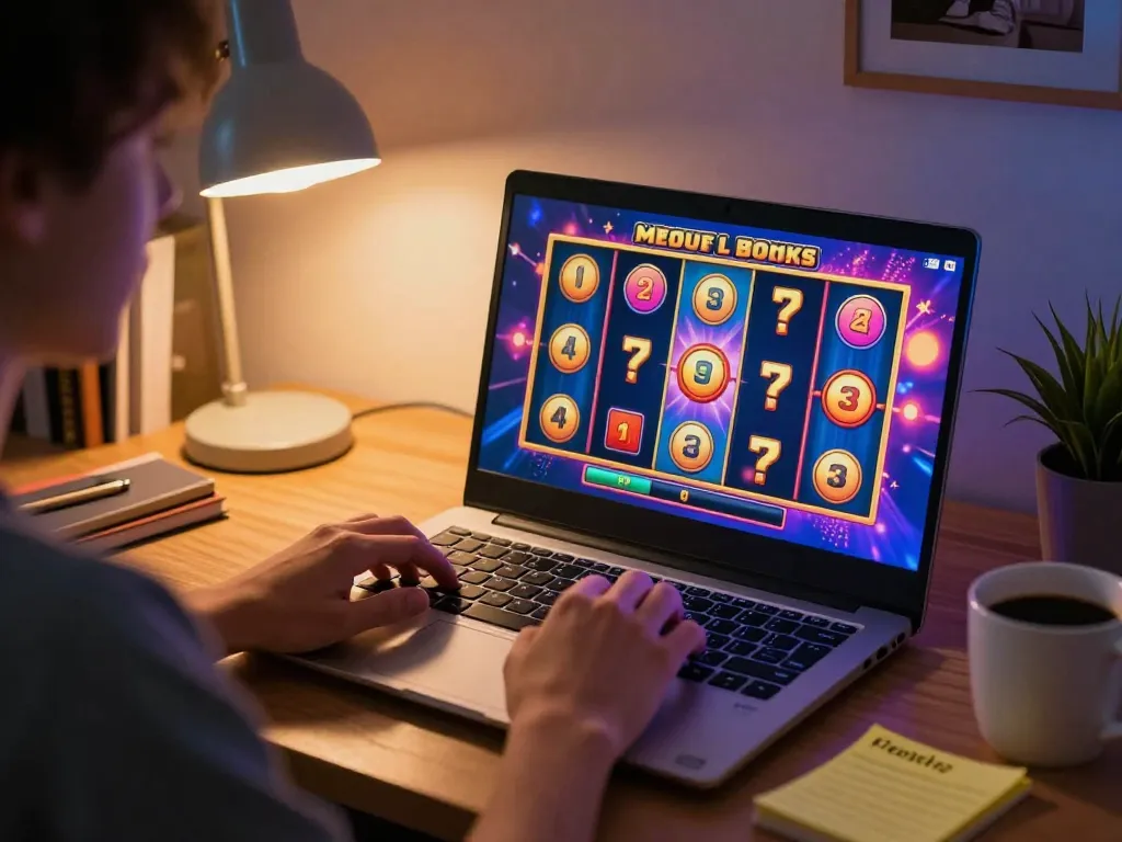 Engaging in online slot bonus gameplay with a colorful interface, highlighting excitement and strategy.
