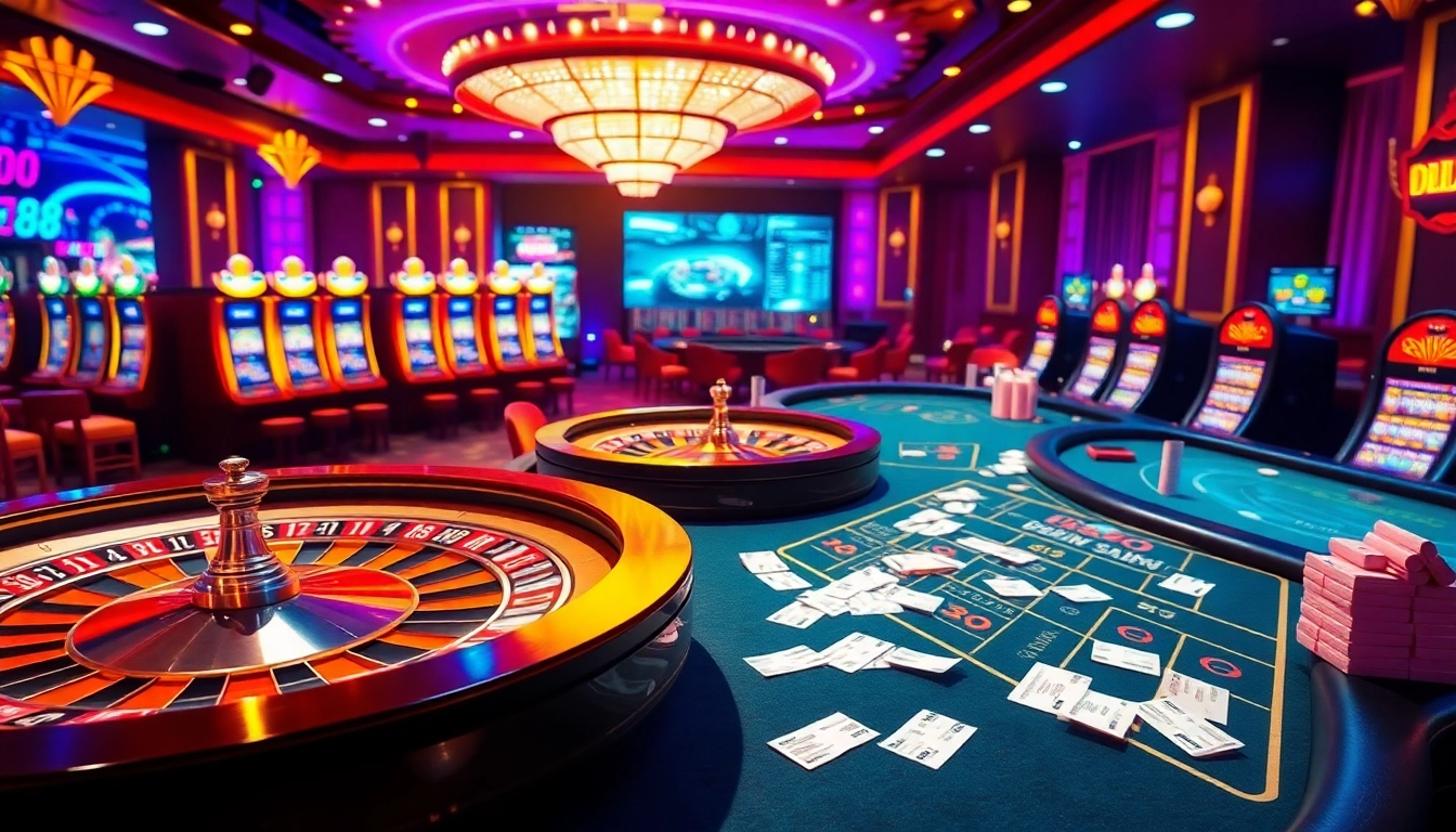 View the immersive online gaming experience at NEW88 featuring vibrant casino tables and interactive slots.