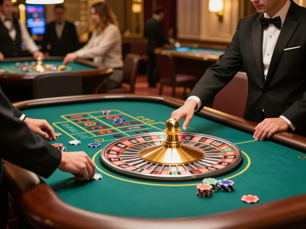 Players engage in thrilling roulette at sky88 casino, vibrant table, dynamic atmosphere.