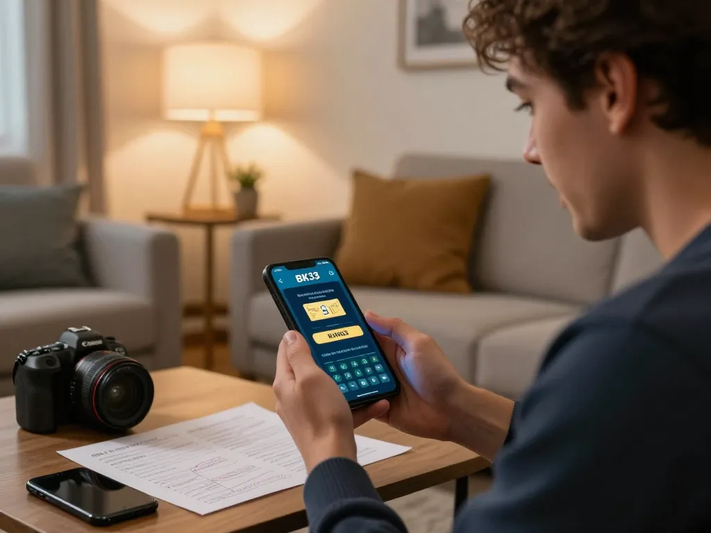 Player enjoying live betting on the BK33 app in a cozy living room setting, showcasing excitement and strategy.