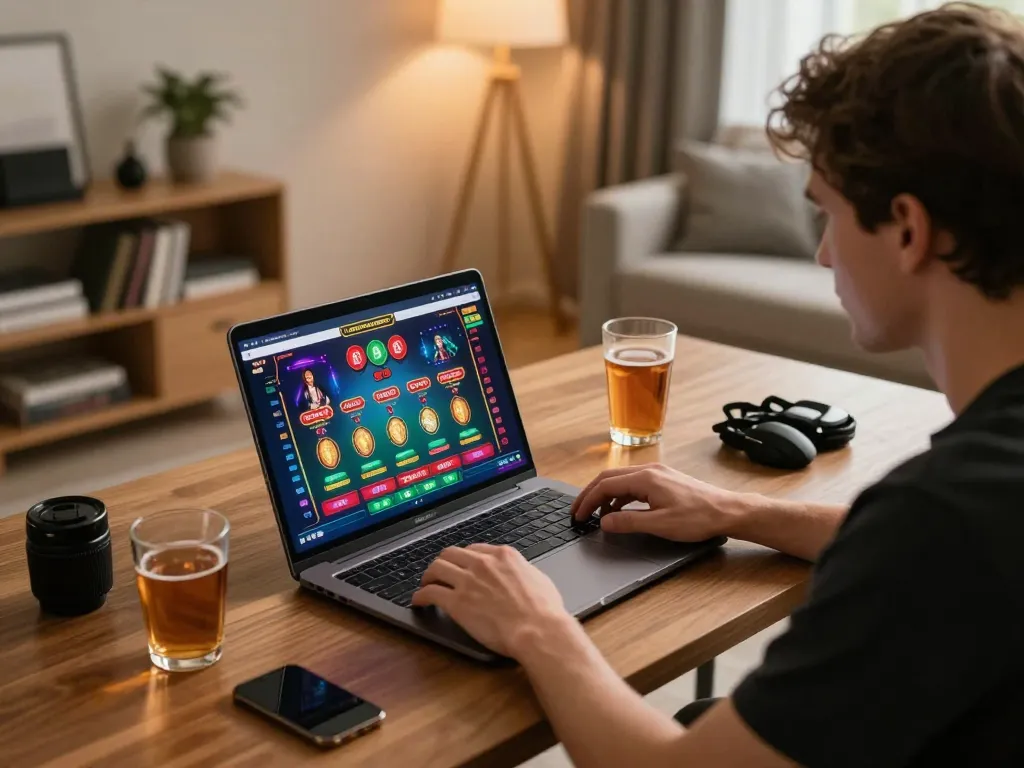 Player enjoying an exciting online gaming session at XX88, immersed in live dealer gameplay with vibrant graphics.