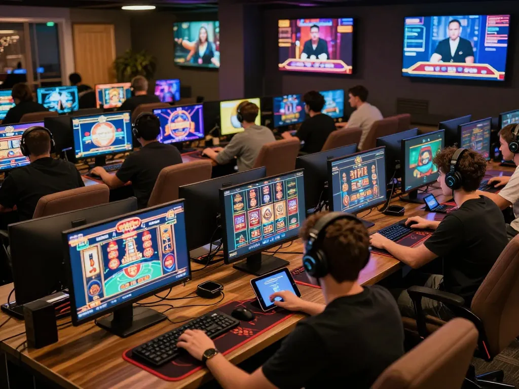 Players enjoying immersive gaming experiences on Betwin4d in a vibrant online casino setting