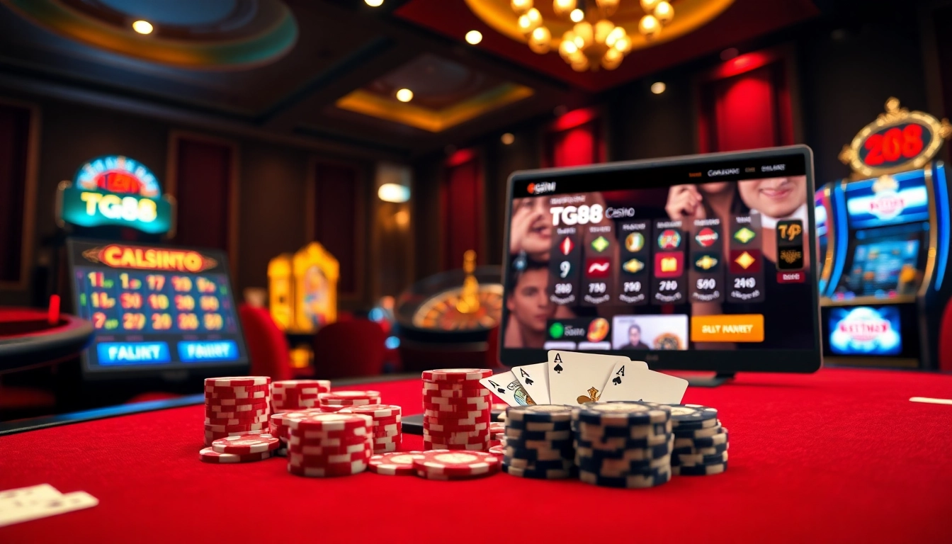 Experience thrilling gaming at tg88 casino with vibrant poker chips and exciting slot machines.