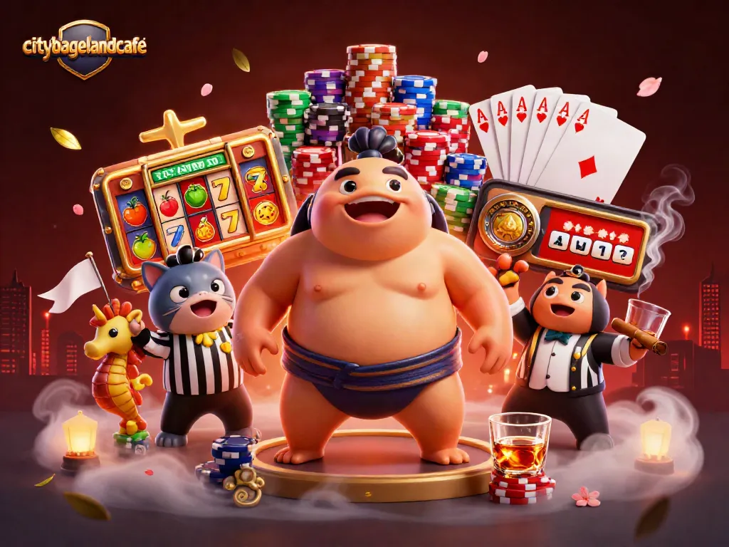 Permainan slot di citybagelandcafe dengan fugu dan juri catfish dalam ilustrasi 3D