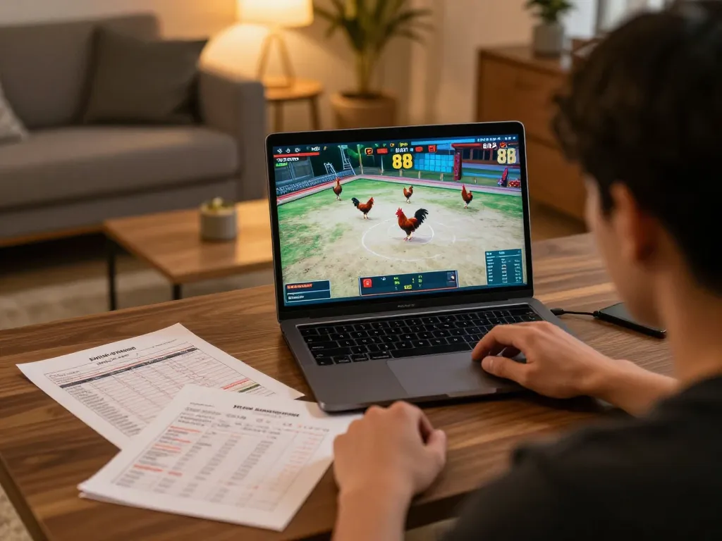 Engaging in đá gà 88 action during live betting at home with immersive HD visuals.