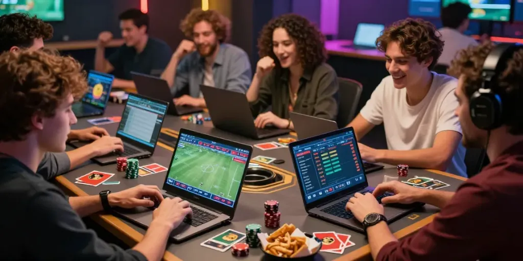 Friends enjoying an exciting xx88 online betting session with mobile devices.