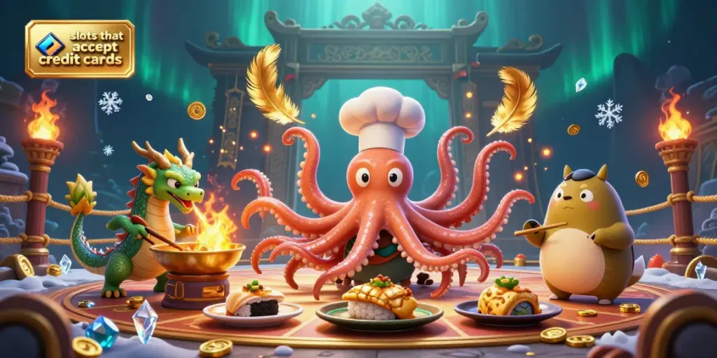Experience thrilling slots that accept credit cards with vibrant characters and rich casino atmosphere.