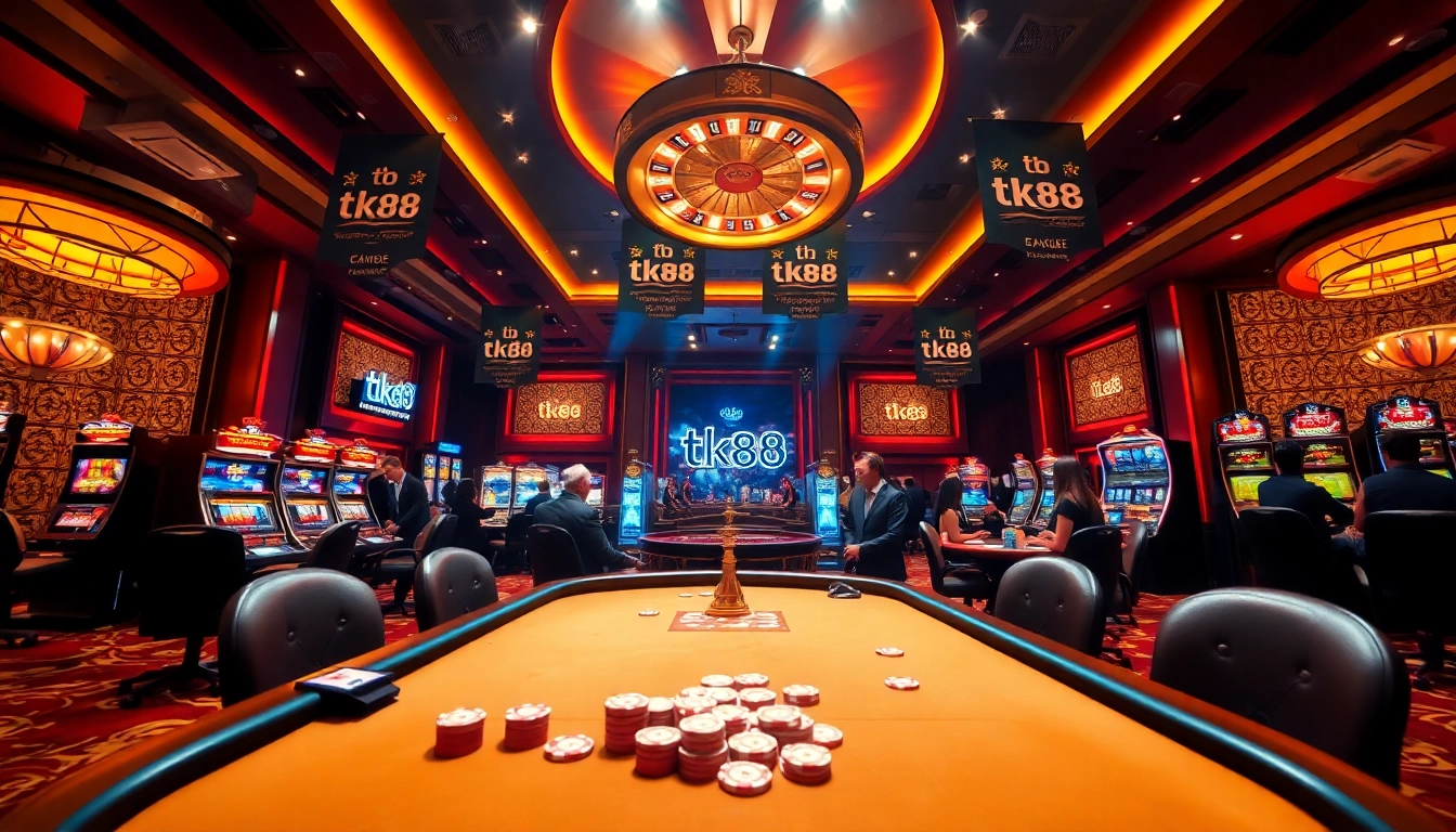 Experience thrilling gameplay at tk88 with elegant casino tables and exciting slot machines.